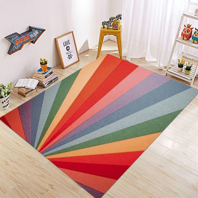Bunter gestreifter Teppich mit Gittermuster von Karpetti für Wohnzimmer, Schlafzimmer oder Esszimmer, B/B/H: 60 x 40 cm - Bild 1