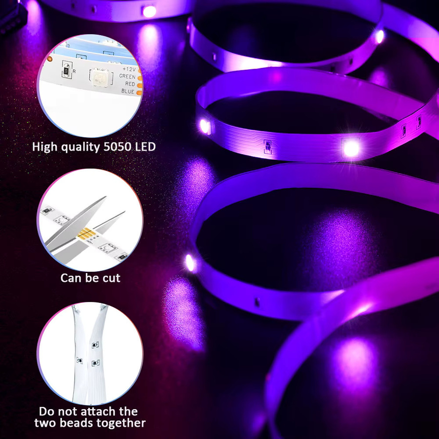RGB LED-Streifen mit Musiksynchronisierung und App-Steuerung, flexibel, DC12V, EU-Stecker - Bild 6