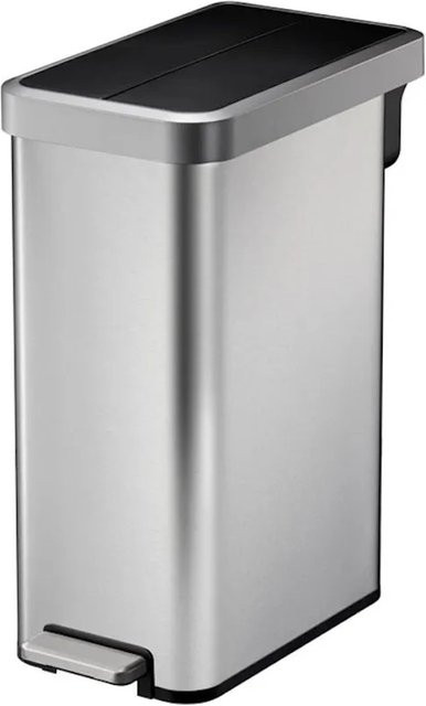 PROREGAL Treteimer aus gebürstetem Edelstahl in Silber mit schwarzem Deckel und Kunststoff-Inneneimer, Volumen: 45 Liter, B/T/H: 65 x 28 x 49,5 cm - Bild 1