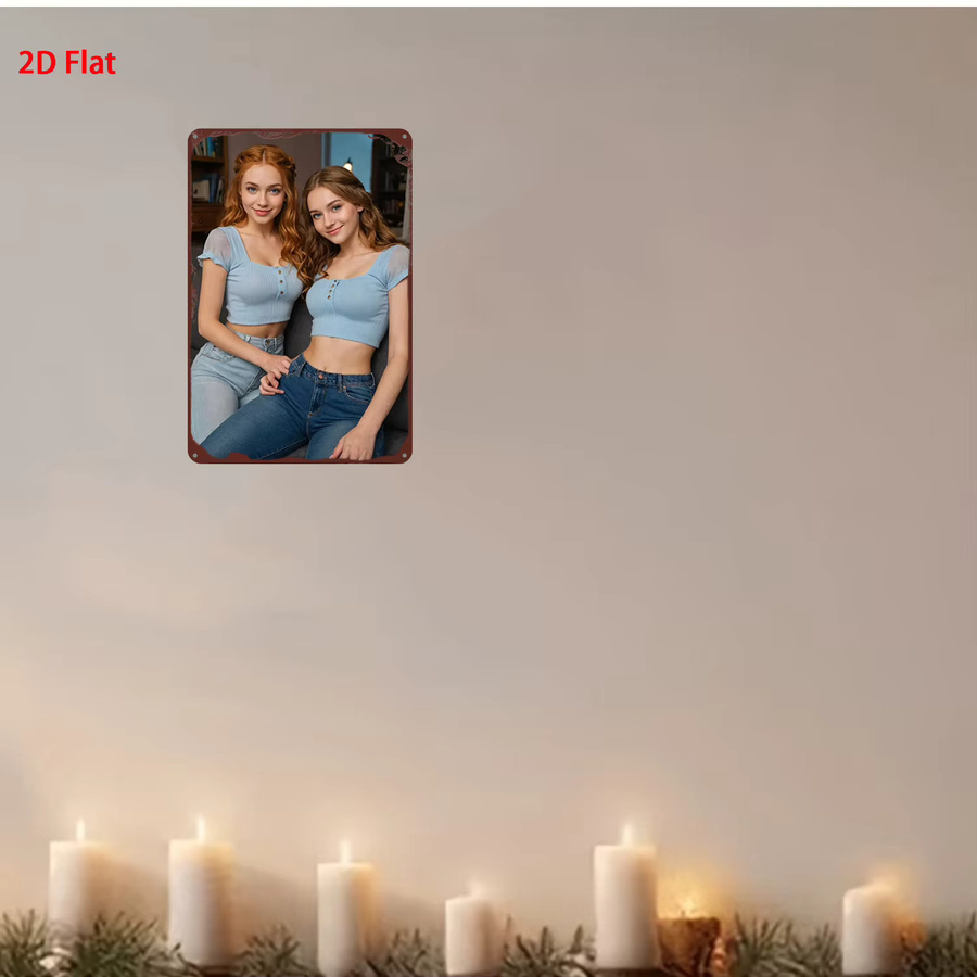 Metallschild CIFBUY Beste Freunde in hellblauen Crop Tops Modern Retro Wanddeko aus Metall in Blau - Bild 3