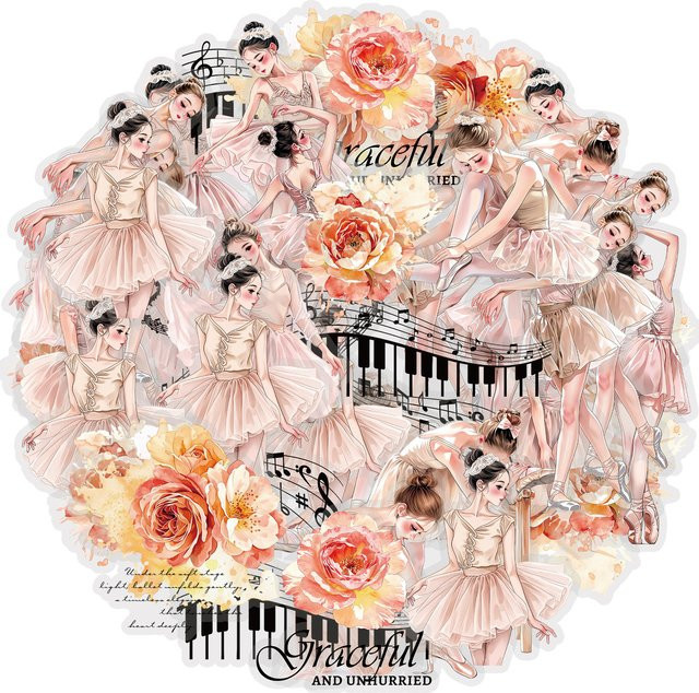 Etori Life Ballettmädchen Journal Aufkleber, 30 Stück elegante Ballett-Charakter Sticker in Rosa für DIY-Projekte, Notizbücher und Wasserflaschen - Bild 1