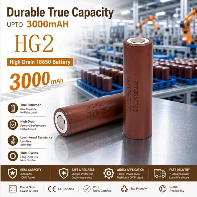 HG2 18650 Lithium-Ionen-Akku wiederaufladbar 3,7V 3000mAh mit 30A Entladestrom - Bild 1