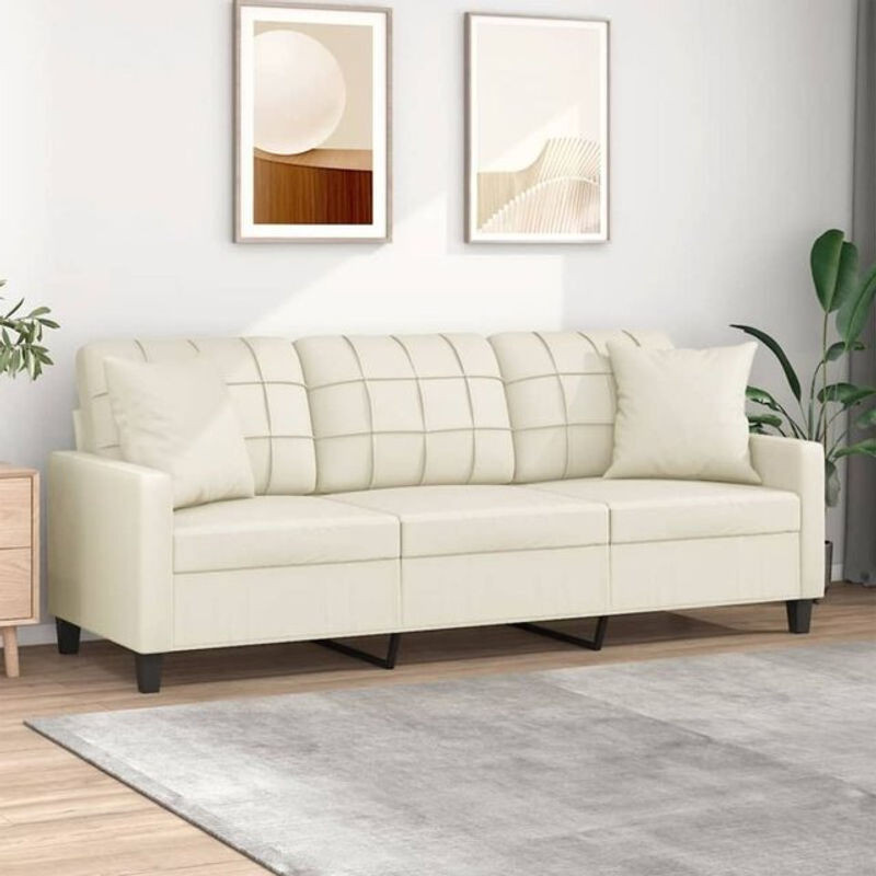 Vidaxl 3-Sitzer-Sofa in Beige mit Zierkissen aus Kunstleder und Metallgestell - Bild 1