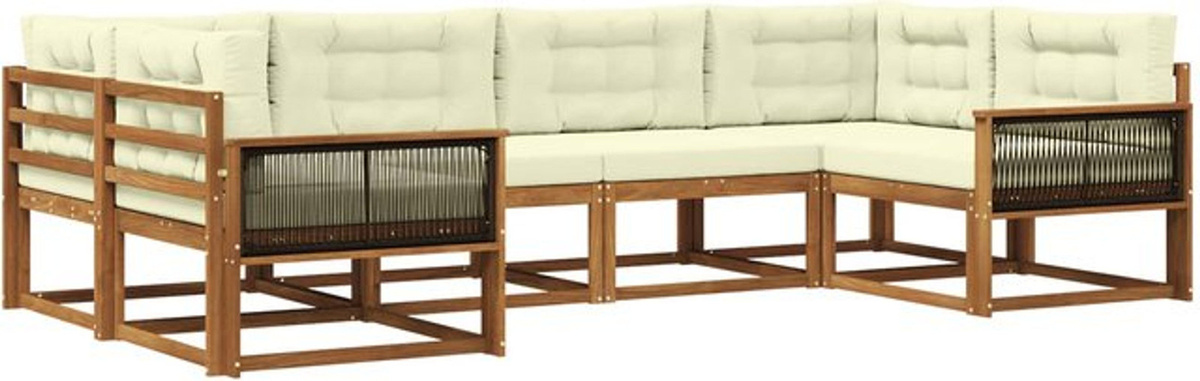 Modernes 6-teiliges Outdoor-Sofagarnitur Loungemöbel Set von vidaXL in Natur und Beige mit Polyester-Kissen - Bild 1