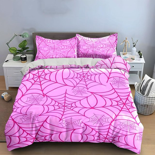 3-teiliges Halloween Bettwäscheset mit Spinnennetz-Design in Rosa, Microfaser, B/H: 140 x 210 cm - Bild 1