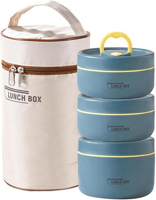 Isoliertes Thermo-Lunchbox-Set von Susana in Blau mit 3 stapelbaren Edelstahlbehältern, mikrowellengeeignet und auslaufsicher, Volumen: 800-1000 ml - Bild 1