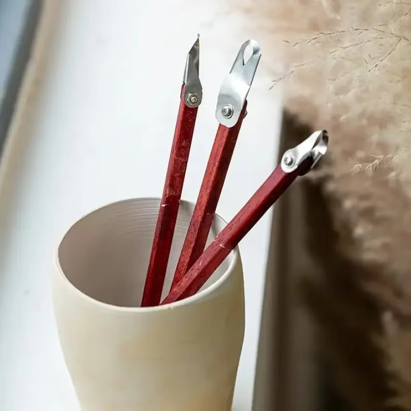 Keramik Schnitzwerkzeug mit Holzgriff: Ring Carving Messer und Schaber für DIY Keramikskulpturen und Texturen - Bild 3