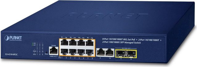 PLANET GS-4210-8P2C Managed L2/L4 Gigabit Ethernet Switch mit 8-Port PoE, IPv4/IPv6, 1U, Blau - Bild 1