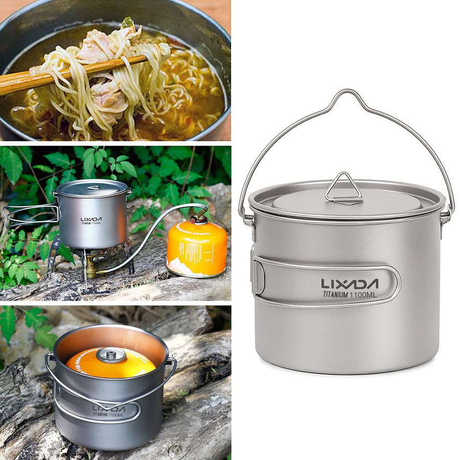 Lixada Titan-Topf mit Deckel und klappbarem Griff, Silber, 1100 ml - Bild 5
