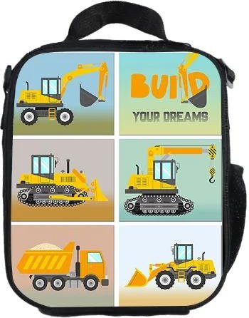 Isolierte Brotdose mit Cartoon-Motiven Planierraupe Bagger und Feuerwehrauto von Fancy Style Studio in Mehrfarbig für Kinder und Damen - Bild 1