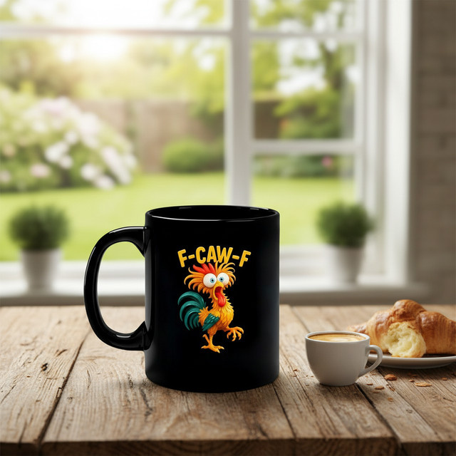 Lustige Keramiktasse KITPIPI F-Caw-F Huhn in Schwarz für Damen und Herren - Bild 1