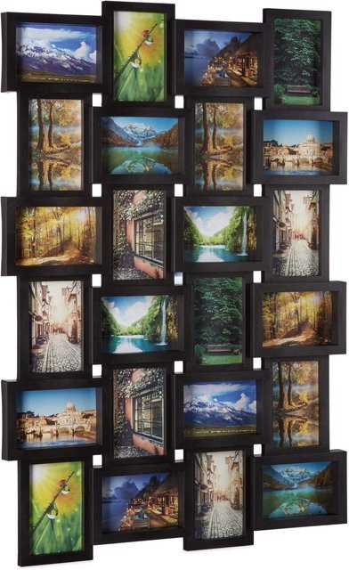 Relaxdays Bilderrahmen für 24 Fotos in Schwarz, Rechteckig zum Hängen, B/H/T: 59 x 86 x 2,5 cm - Bild 1