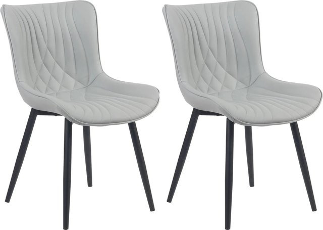 2er Set DELUKE KELCE Esszimmerstühle aus Kunstleder und Metall in Grau, B/T/H: 80,5 x 50 x 62 cm - Bild 1