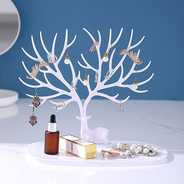 Schmuckdisplay Organizer in Form einer Glückskatze als Desktop-Halter für Ohrringe, Halsketten und Ringe in Weiß - Bild 1