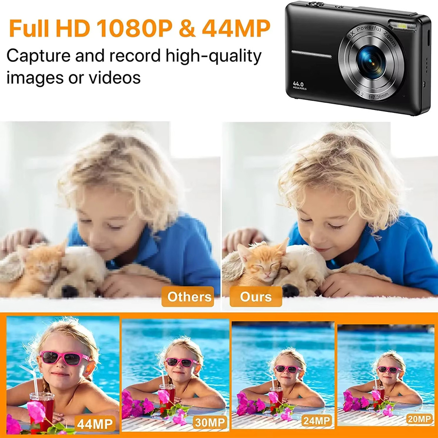 KIDKD Kompakt Digitalkamera für Kinder und Mädchen in Pink mit 44MP, HD 1080P und 16-fach Zoom - Bild 2