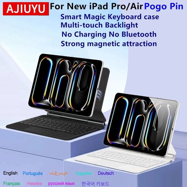 AJIUYU Pogo Pin Magic Tastaturhülle für iPad Pro 13 und 11 Zoll sowie iPad Air 4 5 6 7 Generation in Schwarz mit Smart Multi-Touch-Unterstützung - Bild 1