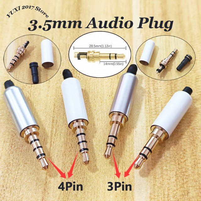 YuXi 3,5 mm Audiostecker vergoldet, 3-polig oder 4-polig, Stereo-Kopfhöreranschluss zum Löten für DIY-Reparaturen, Grau/Gold - Bild 1