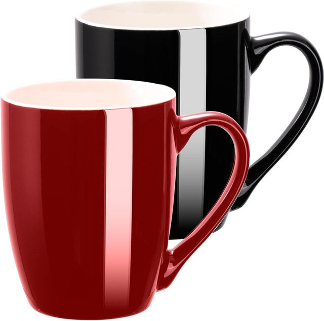Punana Kaffeetasse aus Keramik, Schwarz-Rot, 350 ml, mikrowellengeeignet - Bild 1