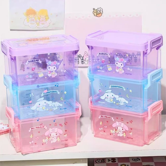 Sanrio Hello Kitty und Kurome Stapelbare Desktop-Organizer Aufbewahrungsbox aus Kunststoff für Schreibwaren und Kleinkram, Mehrfarbig - Bild 1