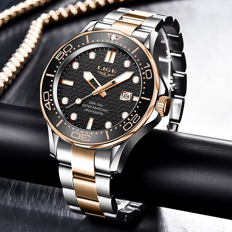 LIGE Armbanduhr, Quarz, Edelstahl, Schwarz, Herren - Bild 2