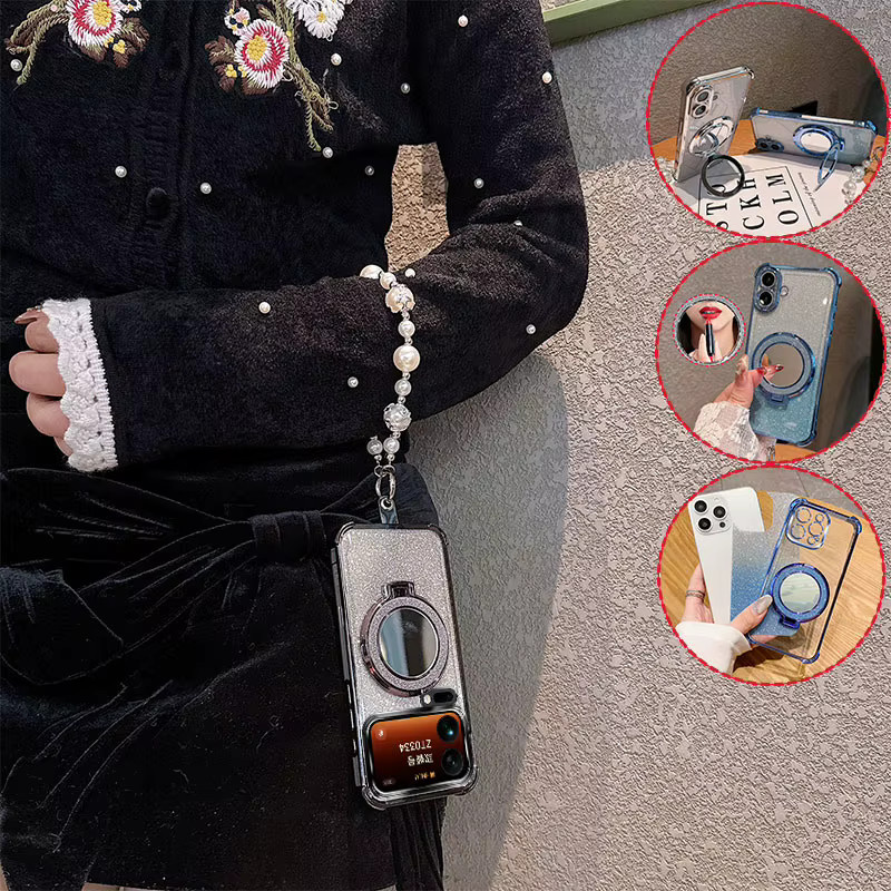 Bling Glitzer Handyhülle für Xiaomi Mi 17 Pro und Mi 17 Pro Max in Pink mit Spiegel, Ständer, Perlenkette und stoßfestem Schutz - Bild 3