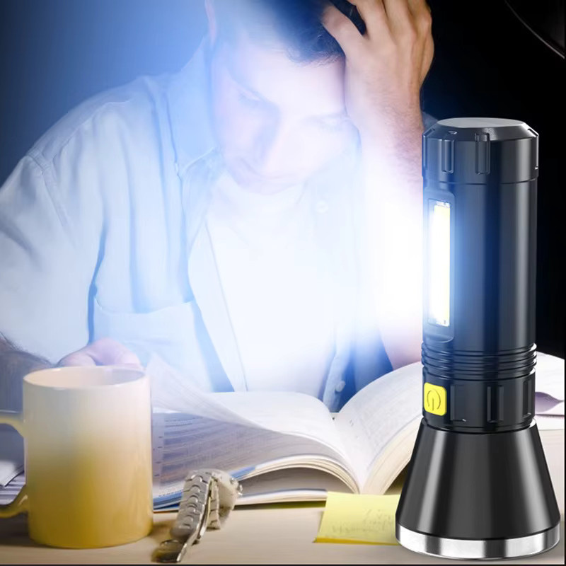ESMARTER USB wiederaufladbare LED-Taschenlampe mit COB-Seitenlicht in Schwarz - Bild 2