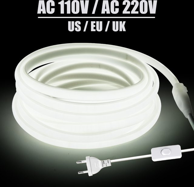 HEGEHE COB LED Streifen Wasserdicht mit Netzanschluss, Weiß, Flexibles Neon Licht für Garten und Home Decor - Bild 1