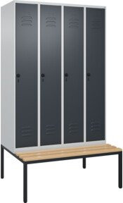 C+P Spind Classic PLUS Garderobenschrank mit Sitzbank, 4 Abteile, B/T/H: 212 x 120 x 81,5 cm, Sicherheits-Drehriegel, 4 Garderobenhaken und mittige Trennwand, Buche-Hartholz und Stahl - Bild 1