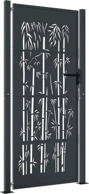 vidaXL Gartentor aus verzinktem Stahl in Anthrazit mit Bambus-Design, B: 105 cm, H: 205 cm - Bild 1