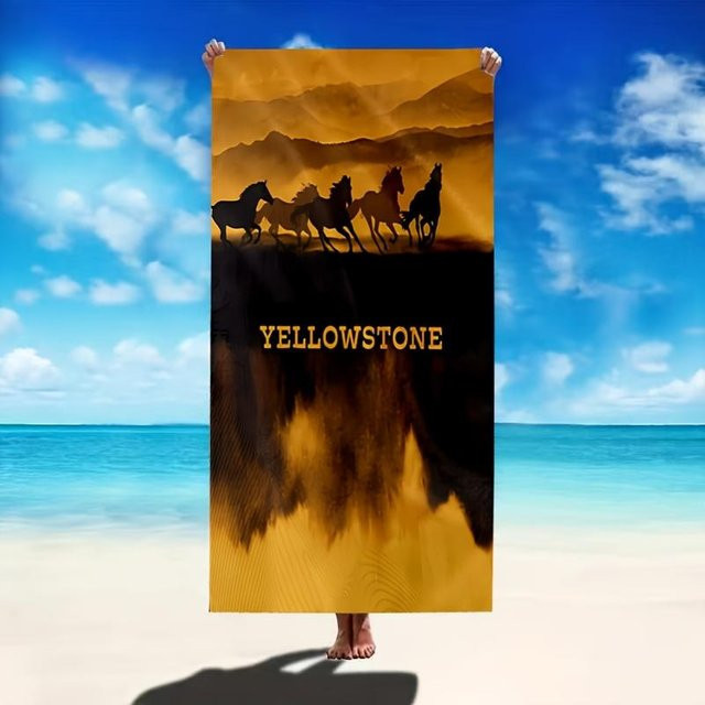 Strandtuch JMG Household Supplies Yellowstone Wildpferde Silhouette in Gelb und Orange, Mikrofaser, B/B: 70 x 140 cm - Bild 1