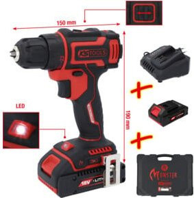 KS Tools eMONSTER Brushless Akku-Bohr-Schrauber-Satz 18V, 4-teilig, rot - Bild 2