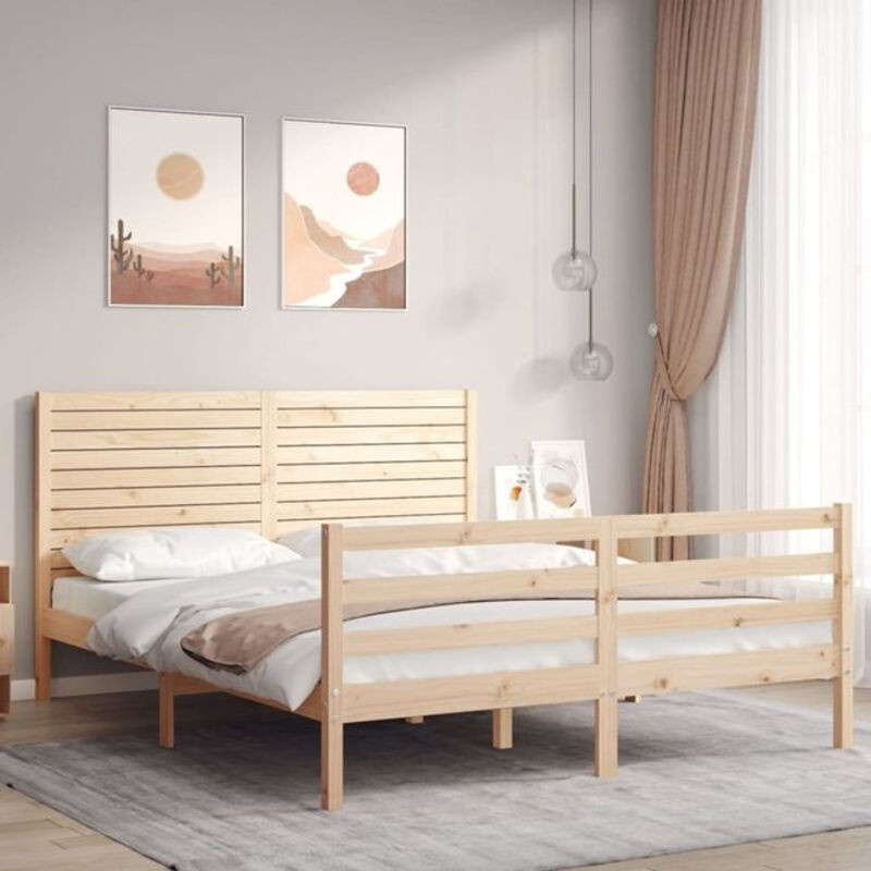 Massivholzbett aus Kiefer mit Kopfteil von Vidaxl in Braun, Landhaus und Skandinavisch Stil, B/T/H: 160 x 200 x 100 cm - Bild 1