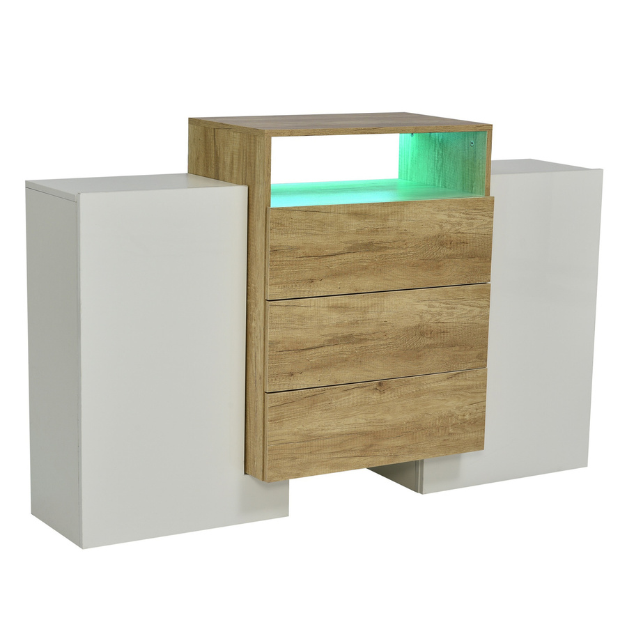 Modernes Sideboard von GL Store mit LED-Beleuchtung in Weiß und Holzoptik, B/T/H: 140 x 30 x 77,5 cm - Bild 2
