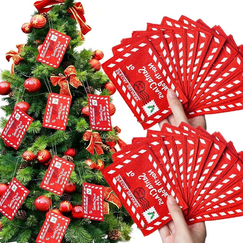 Weihnachts-Hängeornamente aus Filz in Rot mit Briefumschlag-Design und Stickerei für deine Weihnachtsbaum-Dekoration - Bild 4