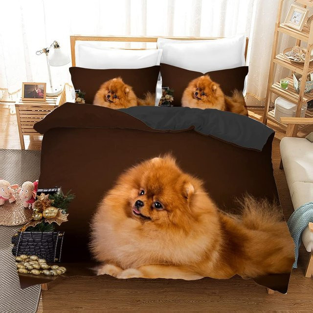 Bettwäsche Set Zwergspitz von Your Warm Home in Braun mit 3D Hundemotiv aus Polyester für Teenager, B/H: 180 x 210 cm - Bild 1