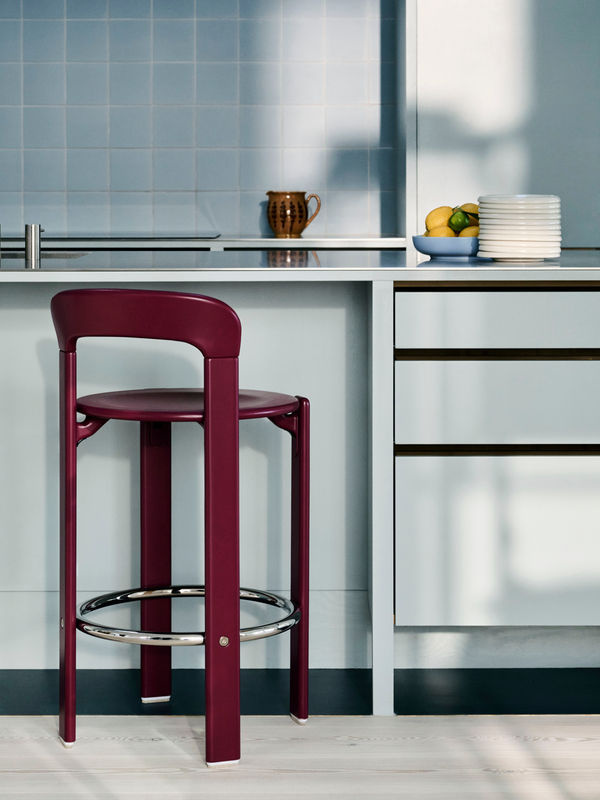 HAY Rey Barhocker in Rot aus Buchenholz und Aluminium-Druckguss - Bild 2
