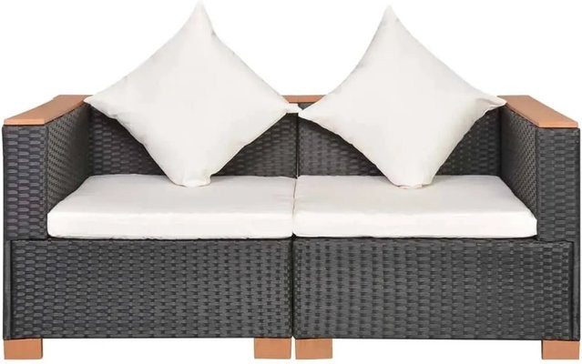 vidaXL Gartensofa aus Poly Rattan mit Metallrahmen und abnehmbaren Bezügen in Schwarz - Bild 1