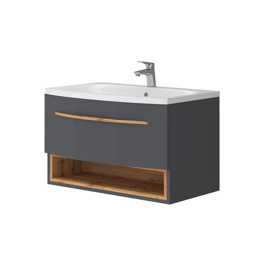 Vicco Badmöbel-Set Stelantis Waschtisch mit Unterschrank in Anthrazit und Eiche, Breite: 80 cm - Bild 3