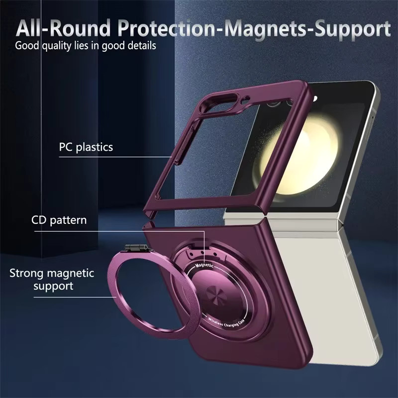 Magnetische Ring-Ständer Schutzhülle für Samsung Galaxy Z Flip 6, Z Flip 5, Z Flip 4 und Z Flip 3 in Schwarz und Lila - Bild 2