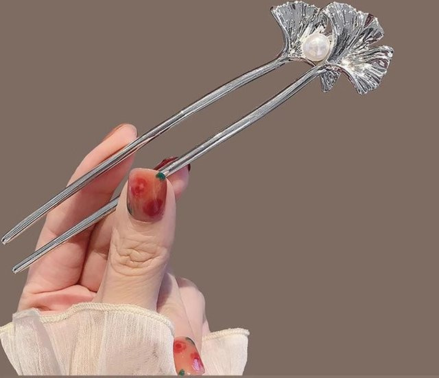 Haarstäbchen Ginkgo Blatt, U-Form, Perlen, Damen - Bild 1