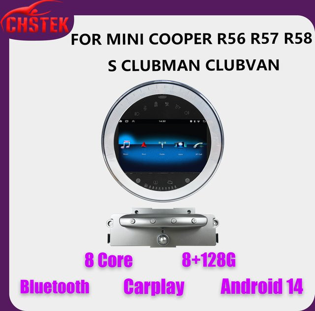 SZCHSTEK Android 14 Kabelloses CarPlay Multimedia-System mit GPS und WIFI für BMW Mini Cooper S Clubman R55 Clubvan R56 Cabrio R57 Coupe R58 R59 in Schwarz - Bild 1