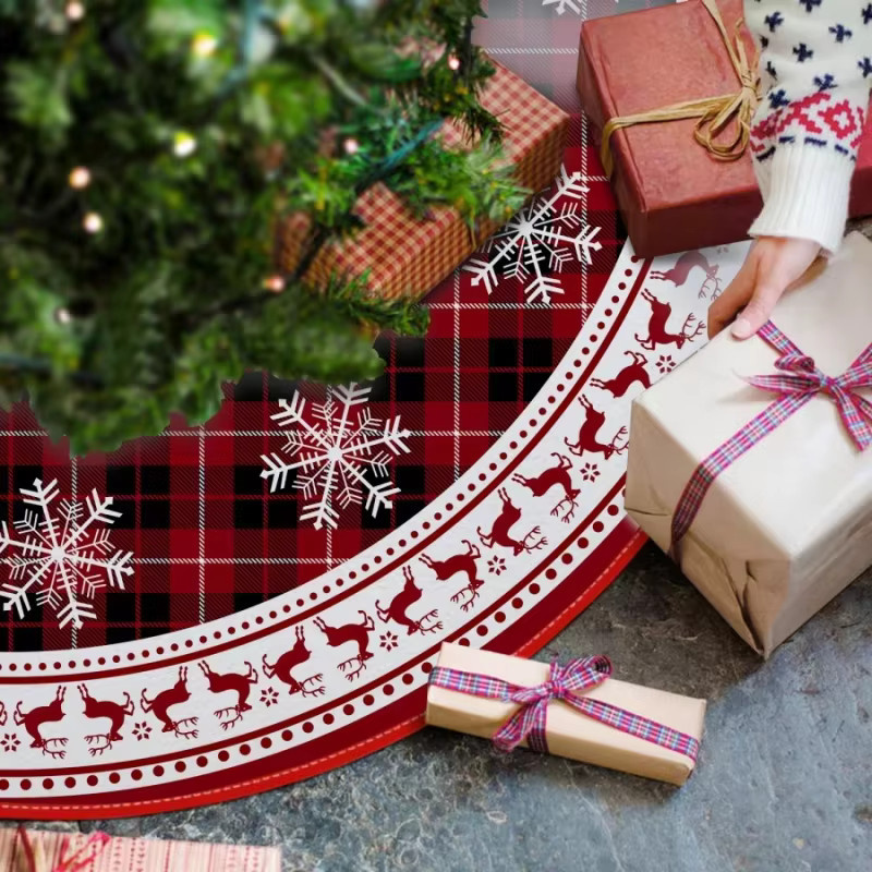 VIKAMA Weihnachts-Rock mit rotem Schottenkaro als Weihnachtsbaum-Dekoration für Zuhause, Wohnzimmer und Garten - Bild 3
