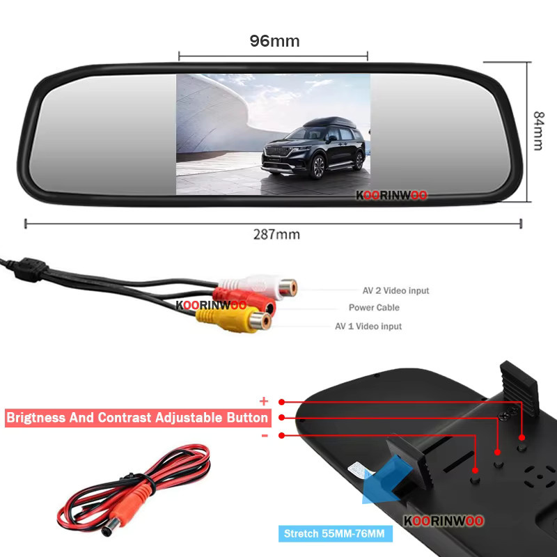 Koorinwoo Kabelloses Parksensor-Set mit dynamischer Autokamera und Weitwinkel-Auto-Detektor in Schwarz - Bild 3