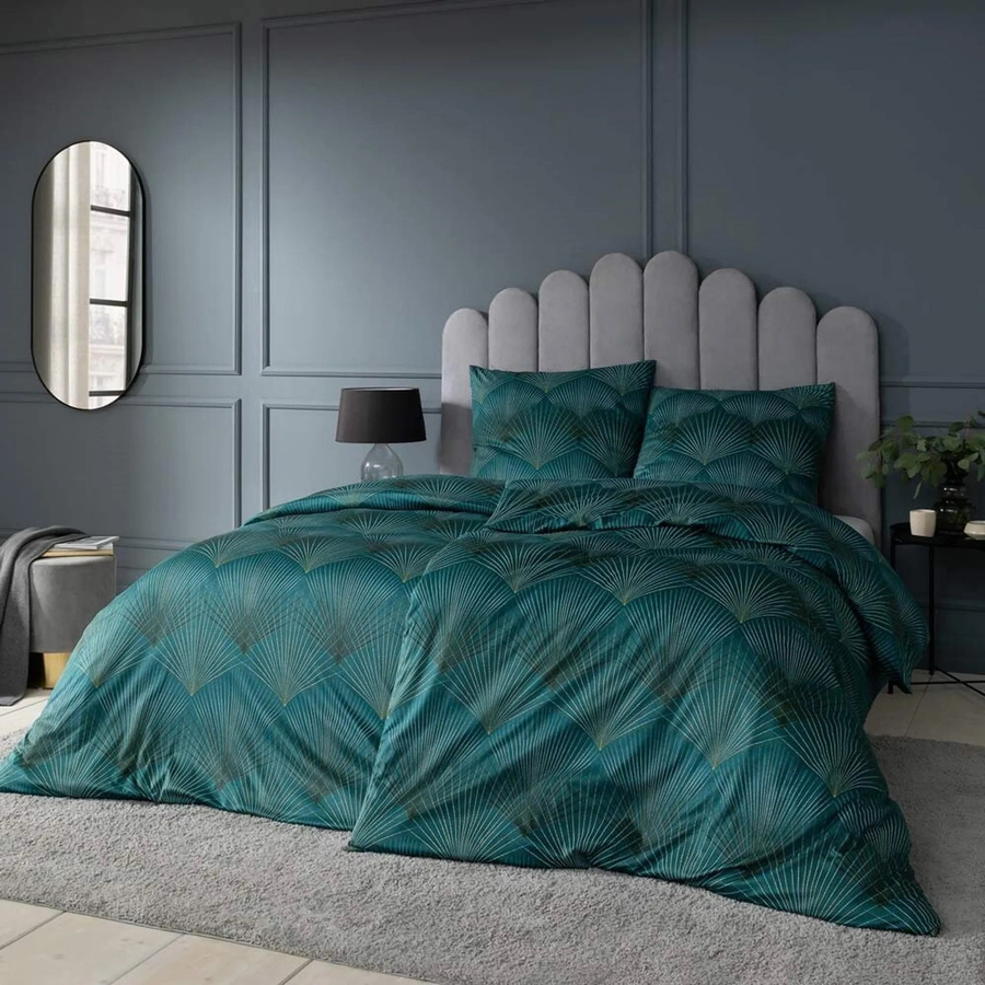 Estella Mako-Satin Bettwäsche Asra Blautanne Fächer mit Bettbezug und Kissenbezug, Farbe: Blau/Petrol, B/H: 135 x 200 cm, Kissenbezug: 40 x 80 cm - Bild 1