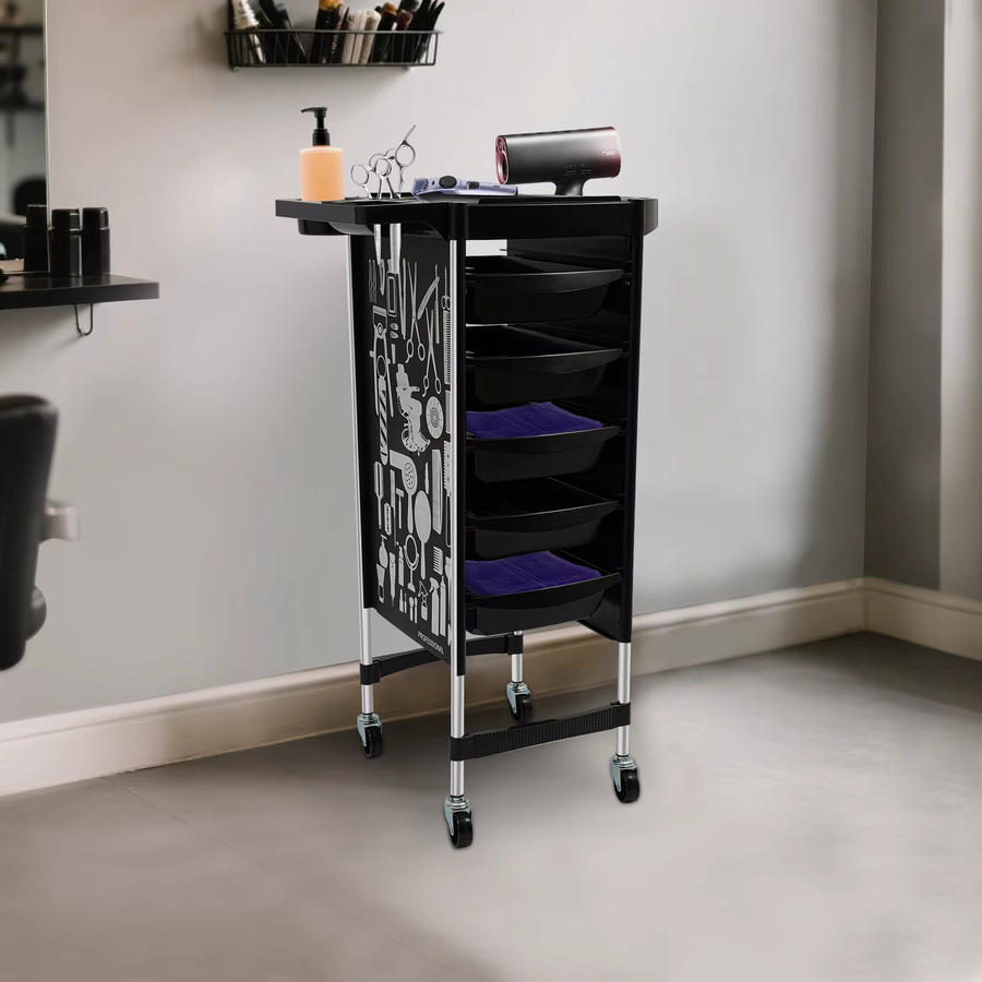 Bymaocar Friseurwagen in Schwarz mit Rollschublade, moderner Salon-Trolley für Friseure und Spa, 80 kg Gesamtlast - Bild 5