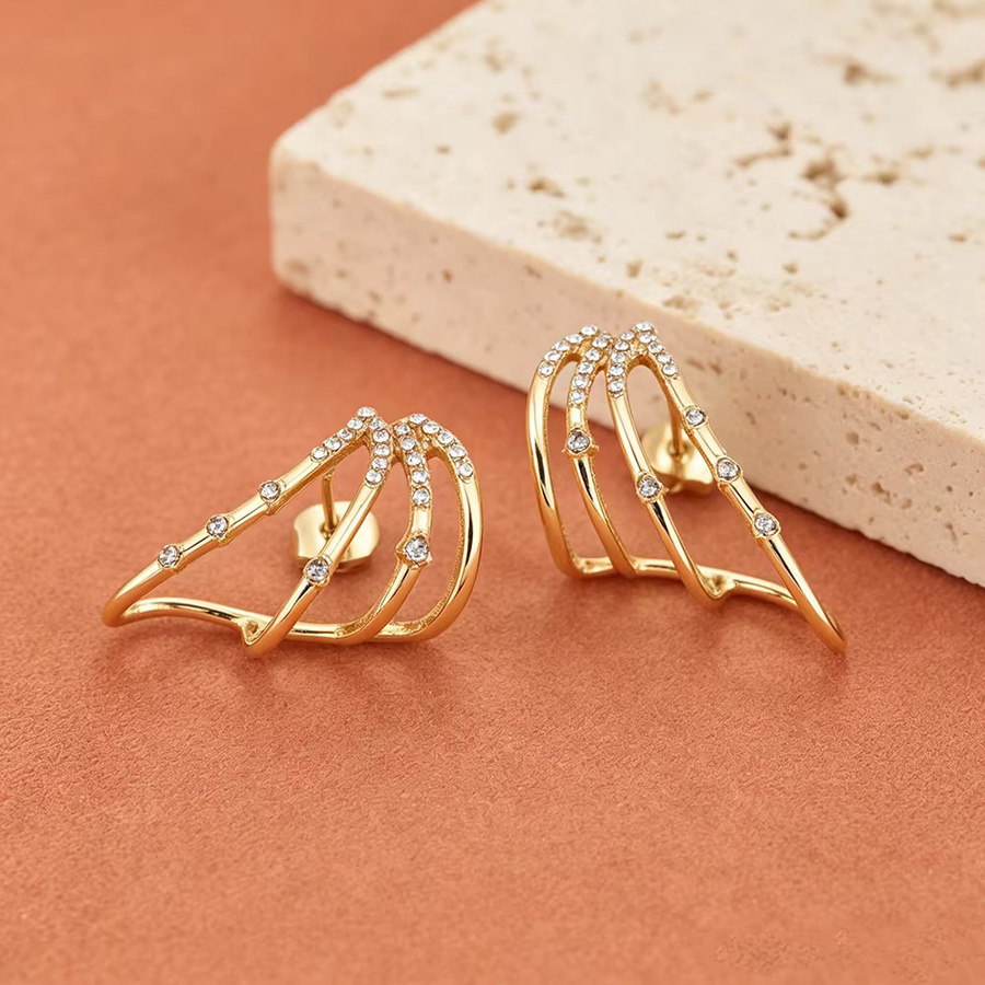 Lokaer Ohrringe Edelstahl, Gold, Zirkonia, Damen, Flügelmotiv - Bild 2