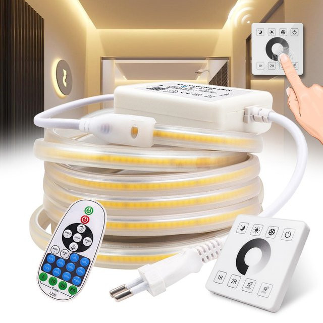 RAZEND COB LED Streifen Set mit Touch Schalter und Fernbedienung, Dimmbar, Weiß, 220V mit Power Kit und 288 LEDs - Bild 1