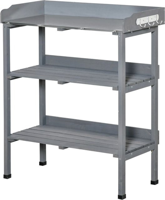 Outsunny Pflanztisch aus Tannenholz und Metall in Grau, B: 37 cm, T: 76 cm, H: 89 cm - Bild 1