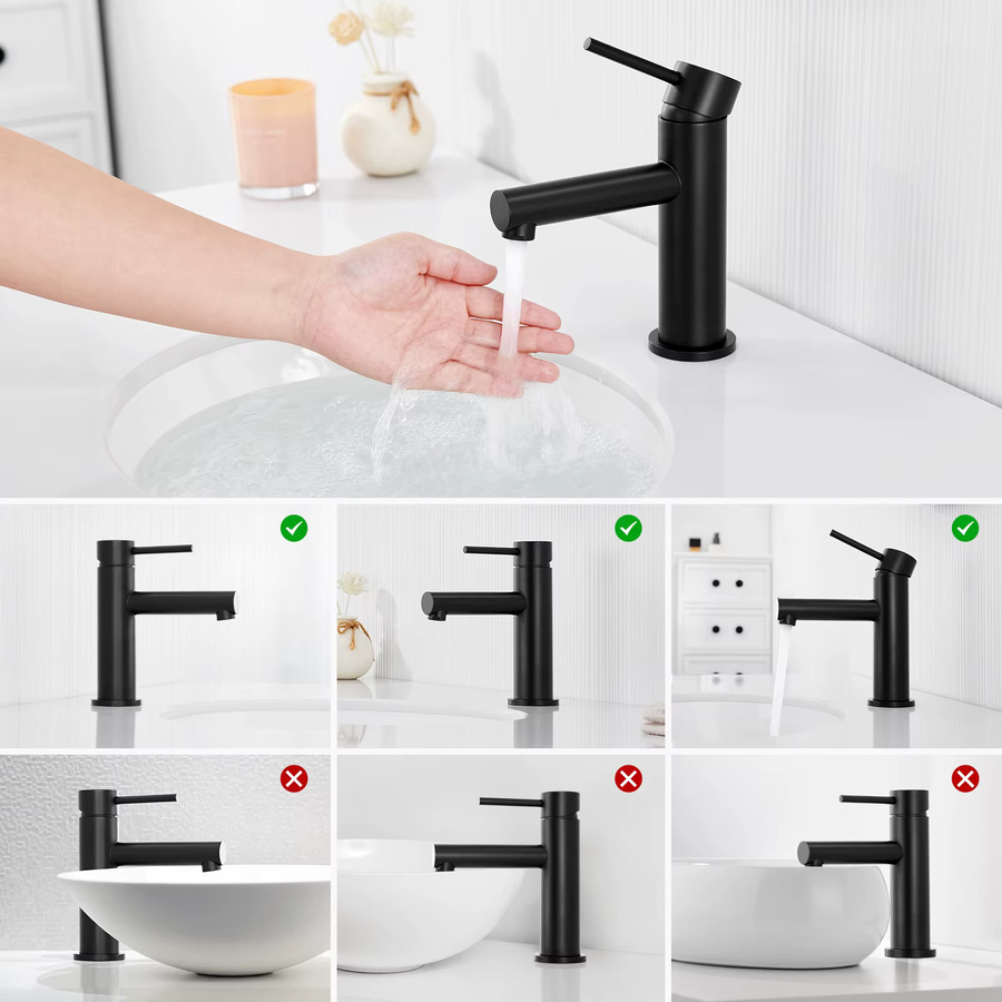 Waschtischarmatur CECIPA max aus Edelstahl in Mattschwarz, zylindrischer Einhandmischer für Warm- und Kaltwasser mit Wassersparfunktion - Bild 4