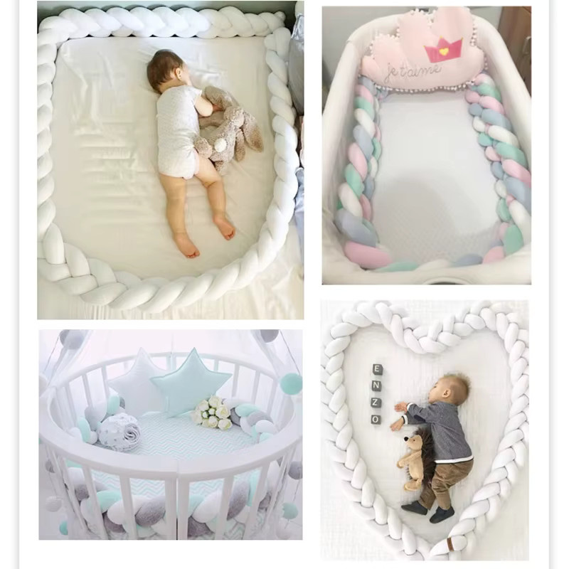 Weiche Baby Bett Stoßstange aus Baumwolle mit 3 Knoten als Stoßstangen-Schutz und Dekoration für Kleinkinder, Mehrfarbig - Bild 2